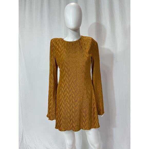 House Of Harlow 1960 'Aurora' Gold Satin Ope Back Mini Dress Size S - Picture 2 of 5